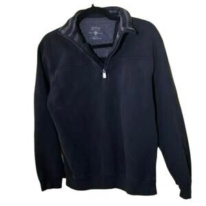 Vintage Arrow Mens Quarter Zip Pullover Black Striped Collar Y2K Sweater Medium